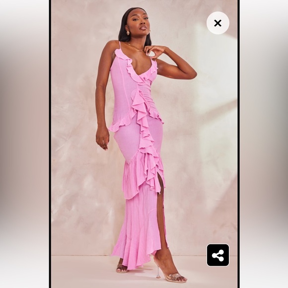 PLT Tall Pink Textured Frill Maxi Dress - Picture 6 of 6